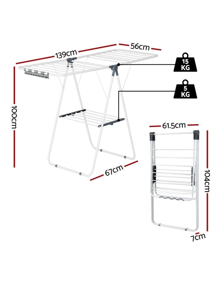 Artiss 2 Tier Clothes Rack Airer Foldable 139CM White image 4