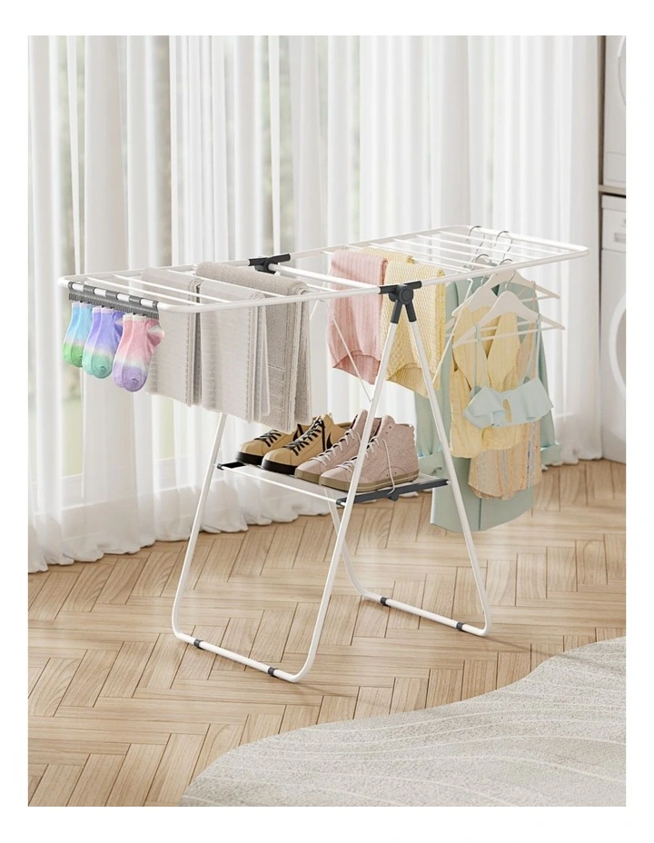 Artiss 2 Tier Clothes Rack Airer Foldable 139CM White image 5
