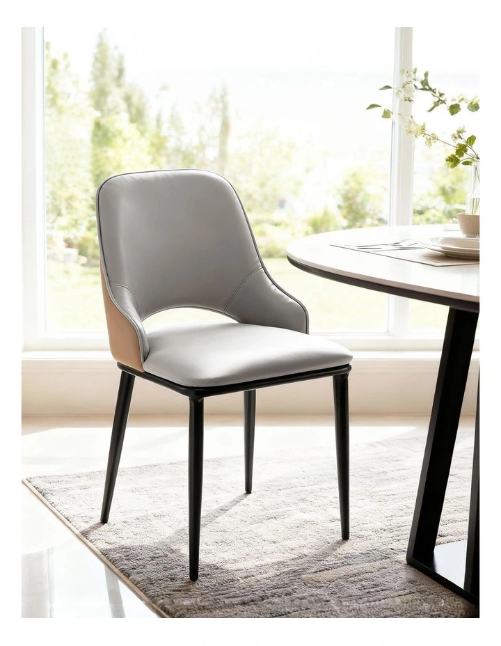Artiss 1x Dining Chair Hollow PU Leather Kitchen Lounge Cafe Accent Chairs Grey image 3
