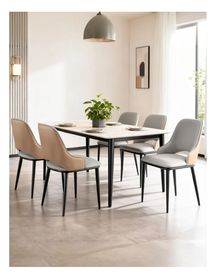 Artiss 1x Dining Chair Hollow PU Leather Kitchen Lounge Cafe Accent Chairs Grey image 6