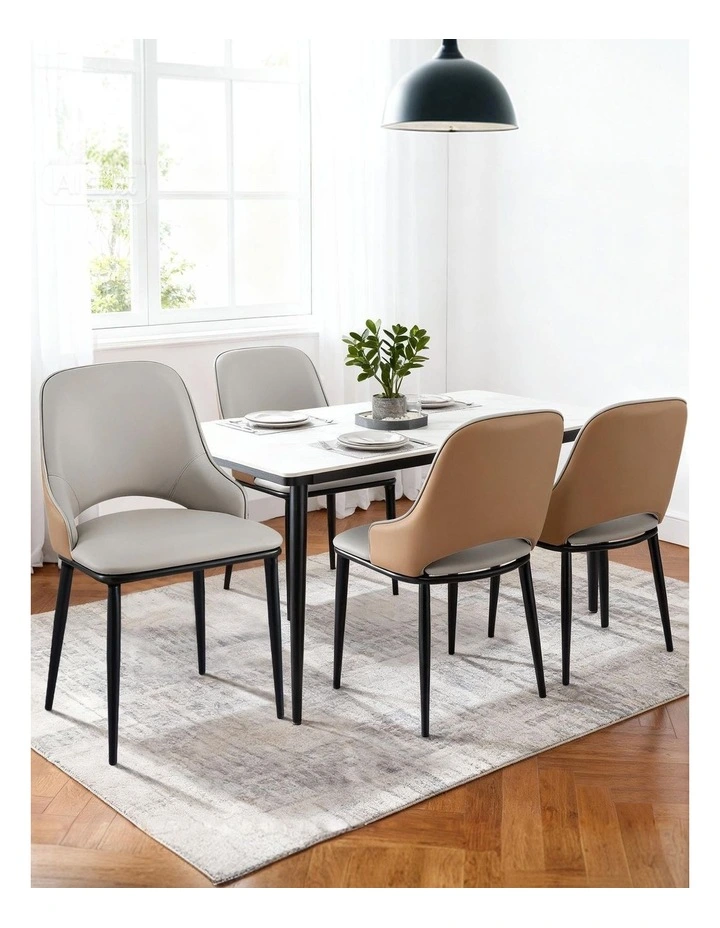 Artiss 4x Dining Chairs Hollow PU Leather Kitchen Lounge Cafe Accent Chair Grey image 4