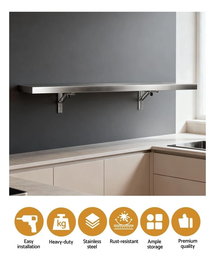 Cefito 1200mm Foldable Stainless Steel Wall Shelf Kitchen Storage Rack image 5