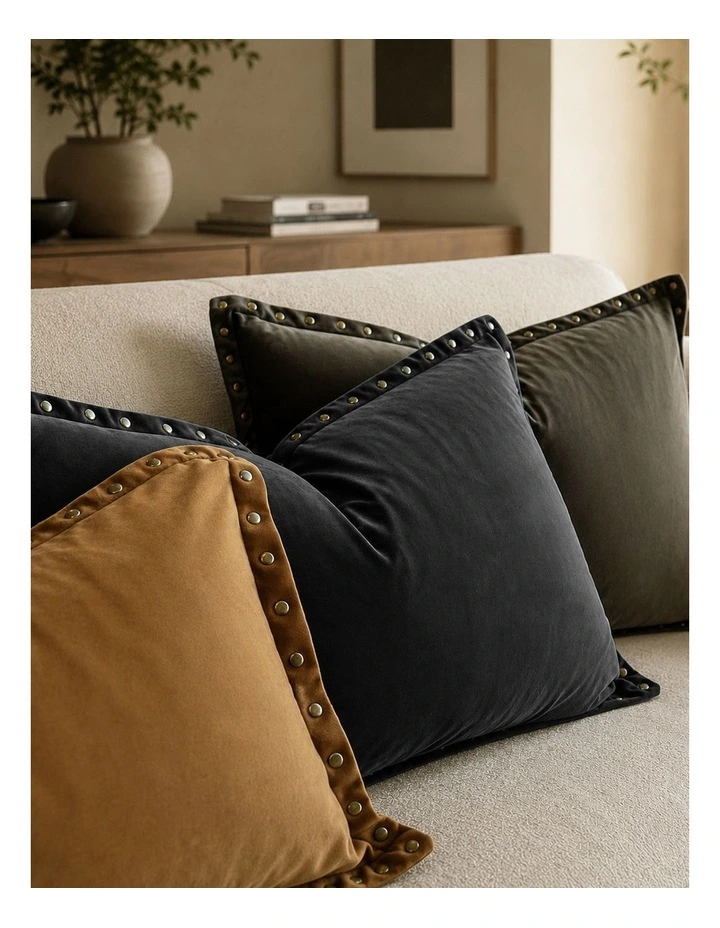 Essential Studded Velvet Cushion 40 x 60 in Charcoal image 2