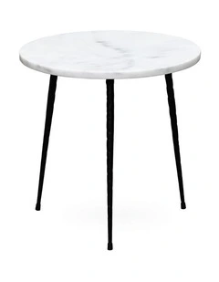 Alba - Side Table Small - White Marble Black Base