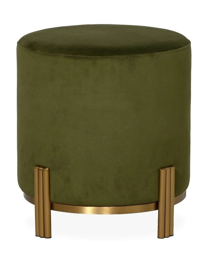 Darcy & Duke Luca Ottoman - Olive Green Velvet - Gold Metal Base - Small image 1