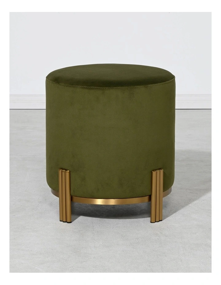 Darcy & Duke Luca Ottoman - Olive Green Velvet - Gold Metal Base - Small image 2