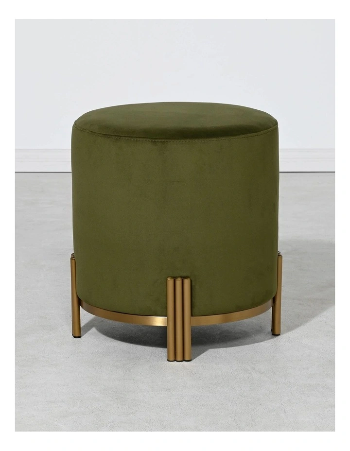 Darcy & Duke Luca Ottoman - Olive Green Velvet - Gold Metal Base - Small image 3