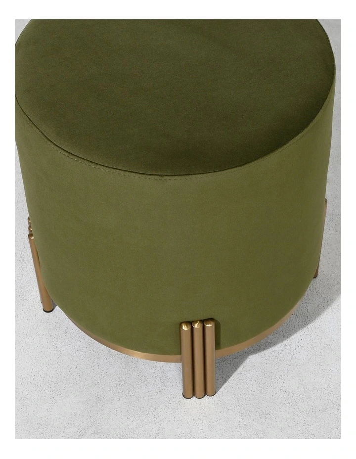 Darcy & Duke Luca Ottoman - Olive Green Velvet - Gold Metal Base - Small image 5