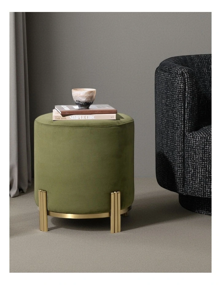 Darcy & Duke Luca Ottoman - Olive Green Velvet - Gold Metal Base - Small image 6