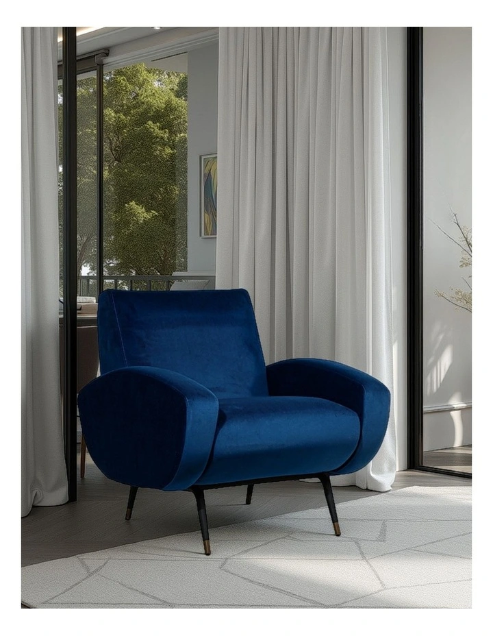 Westley Accent Armchair, Navy Velvet - Black Metal Legs image 2