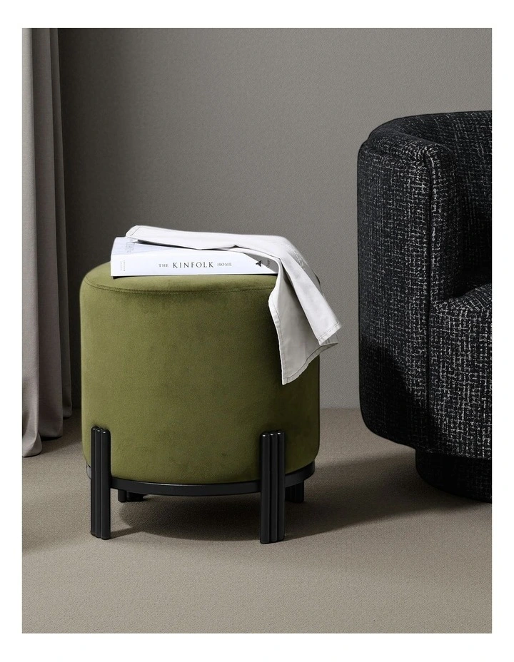 Round Ottoman in Olive Green image 2