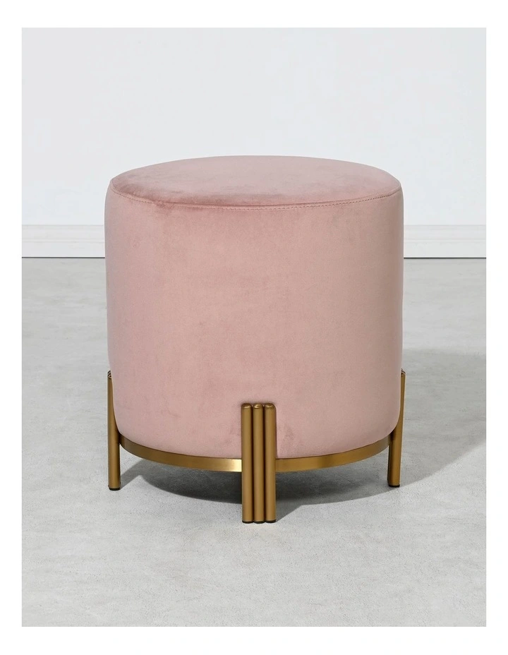 Luca Round Ottoman - Blush Velvet - Gold or Black Base - Small image 3