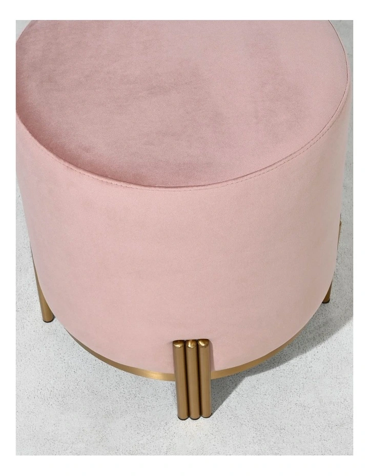 Luca Round Ottoman - Blush Velvet - Gold or Black Base - Small image 5