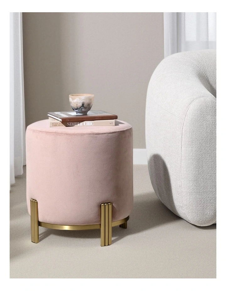 Luca Round Ottoman - Blush Velvet - Gold or Black Base - Small image 6