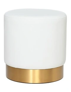 Milan Round Ottoman - White Fox Recycled Leather - Brushed Gold Base - Small