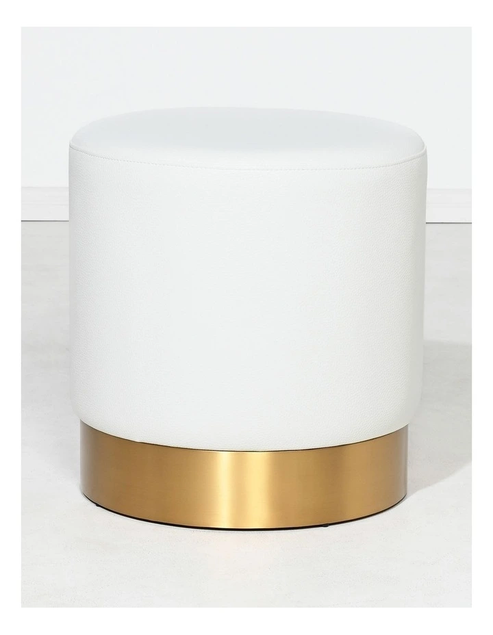 Milan Round Ottoman - White Fox Recycled Leather - Brushed Gold Base - Small image 4