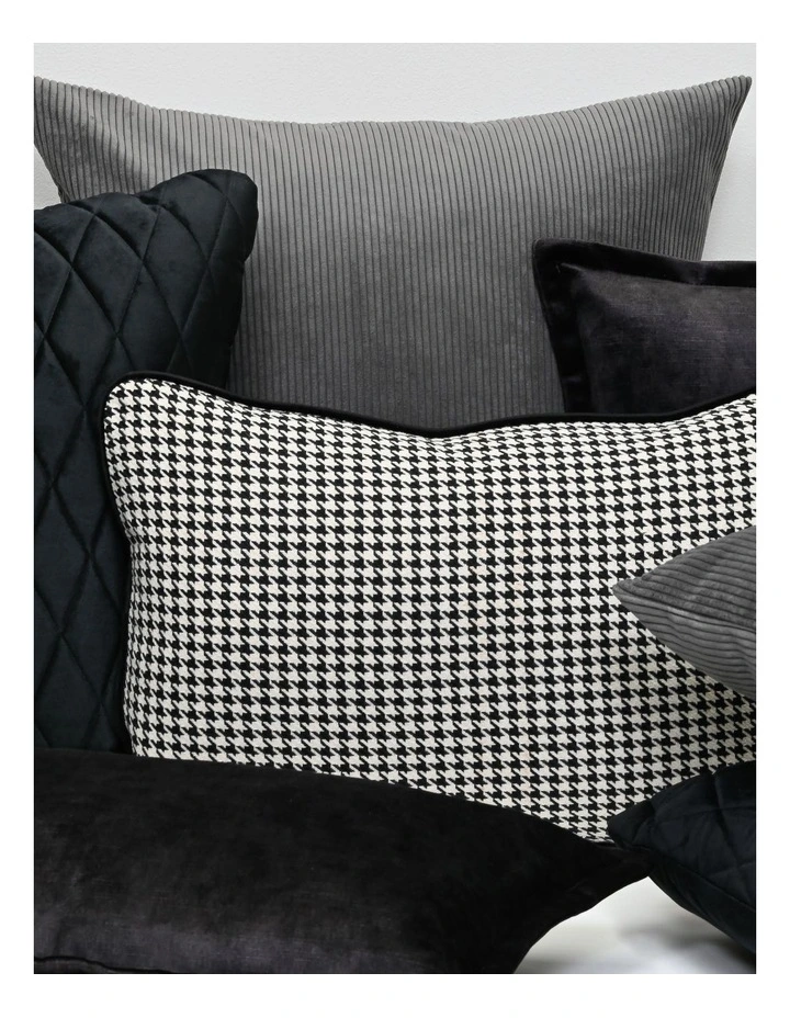 Coco Piped - Houndstooth - Fabric Cushion - 55 X 55 - Black Pipe image 2