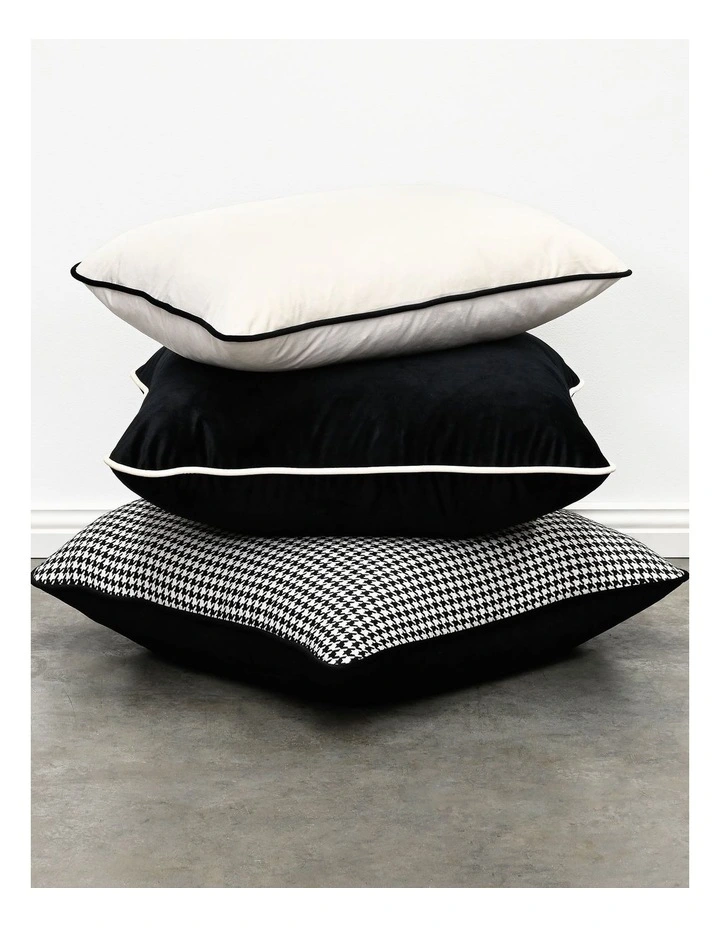 Coco Piped - Houndstooth - Fabric Cushion - 55 X 55 - Black Pipe image 4