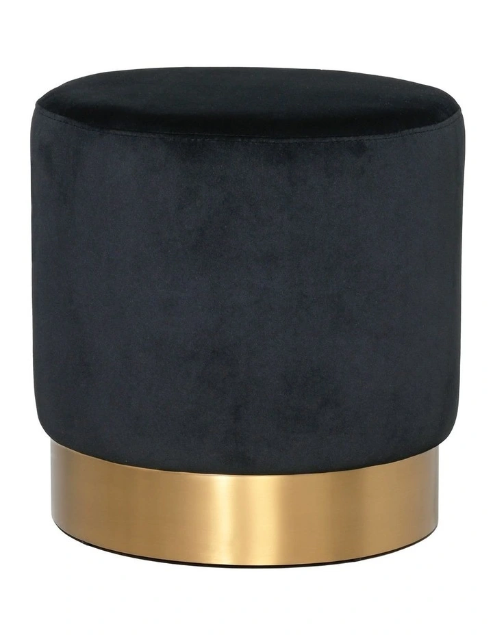 Milan Round Ottoman - Black Velvet - Brushed Gold Base - Small image 1