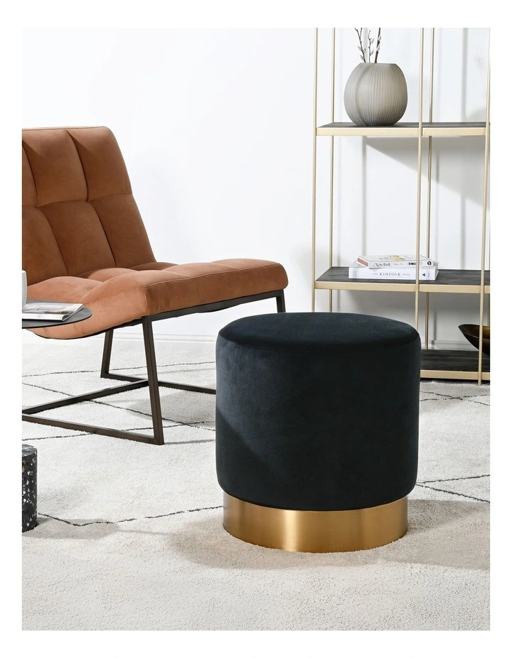 Milan Round Ottoman - Black Velvet - Brushed Gold Base - Small image 2