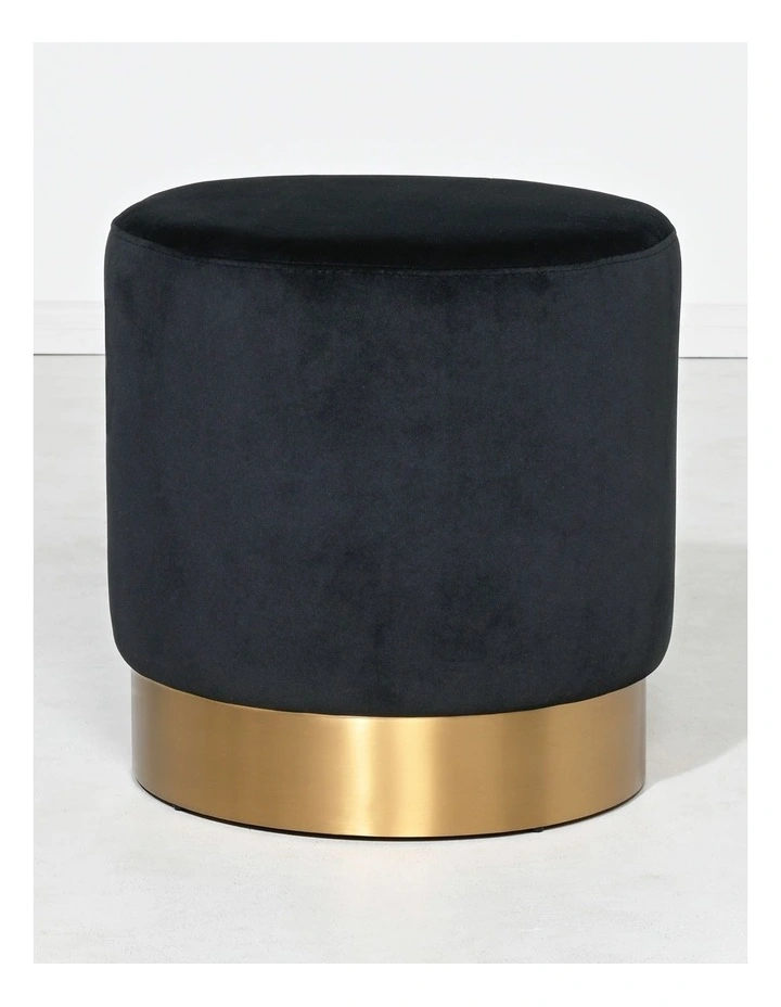 Milan Round Ottoman - Black Velvet - Brushed Gold Base - Small image 3