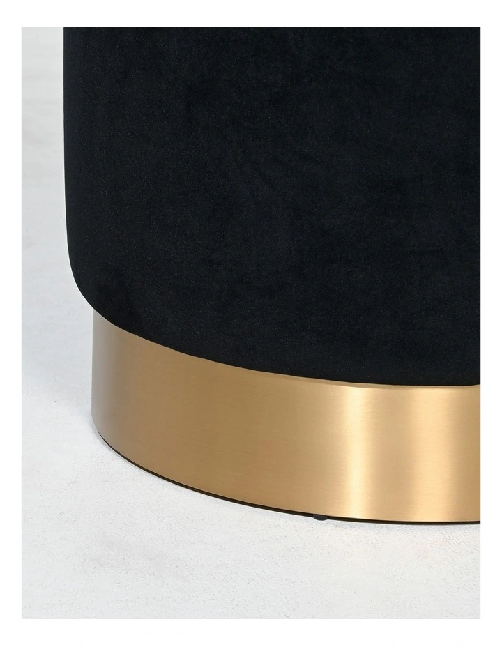 Milan Round Ottoman - Black Velvet - Brushed Gold Base - Small image 5
