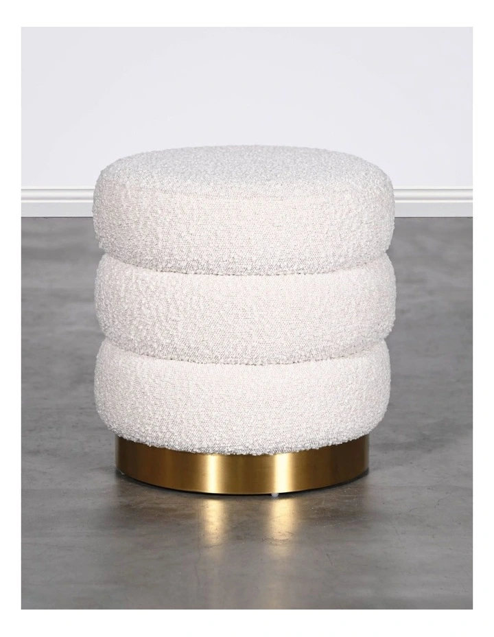 Mimi Ottoman - Ivory Boucle - Brushed Gold Base image 2