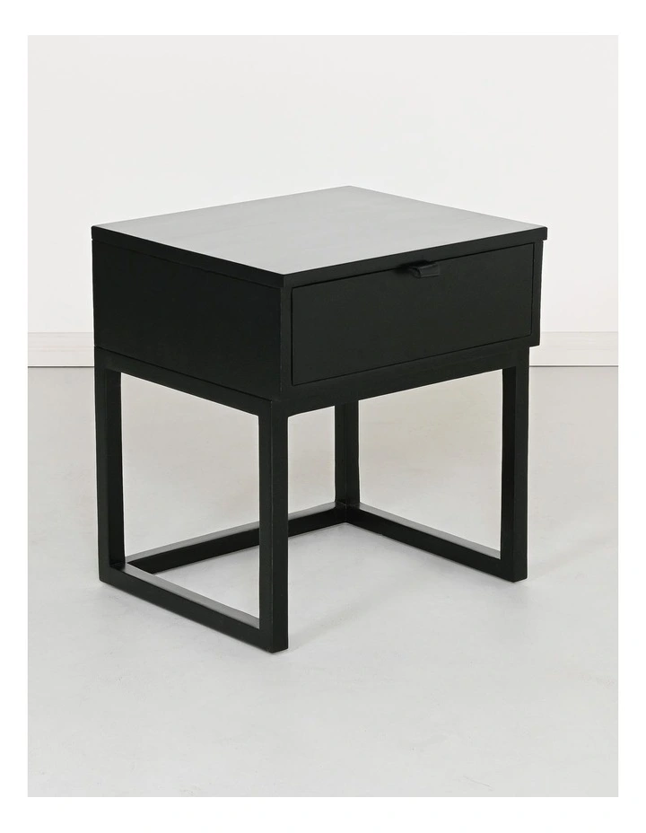 Darcy & Duke Ori bedside table - solid acacia wood, drawer, black image 3