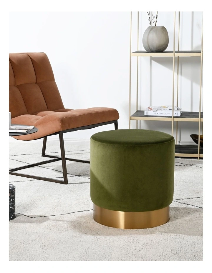 Milan Ottoman - Olive Green Velvet - Brushed Gold Base - Small image 2