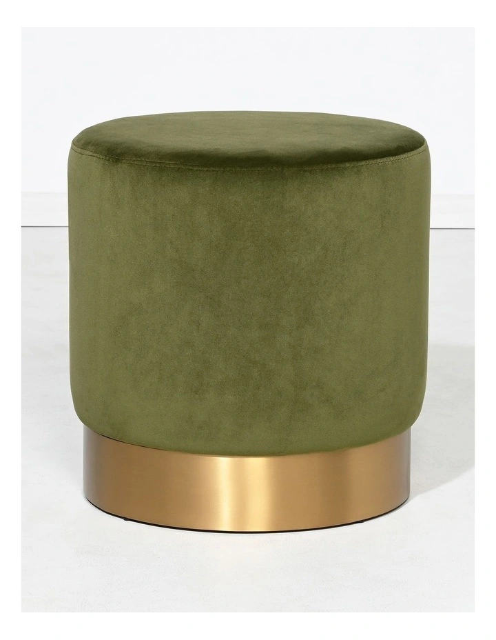 Milan Ottoman - Olive Green Velvet - Brushed Gold Base - Small image 3