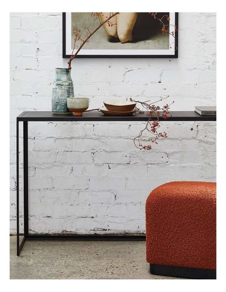 Darcy & Duke Cube Ottoman - Brick Red Boucle, Black Metal Base image 2