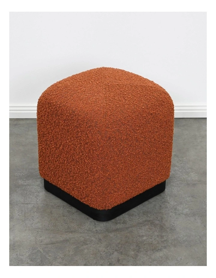 Darcy & Duke Cube Ottoman - Brick Red Boucle, Black Metal Base image 4