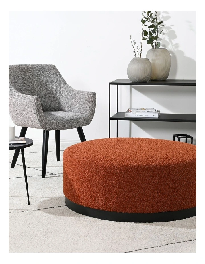 Round Boucle Ottoman in Brick Red image 2