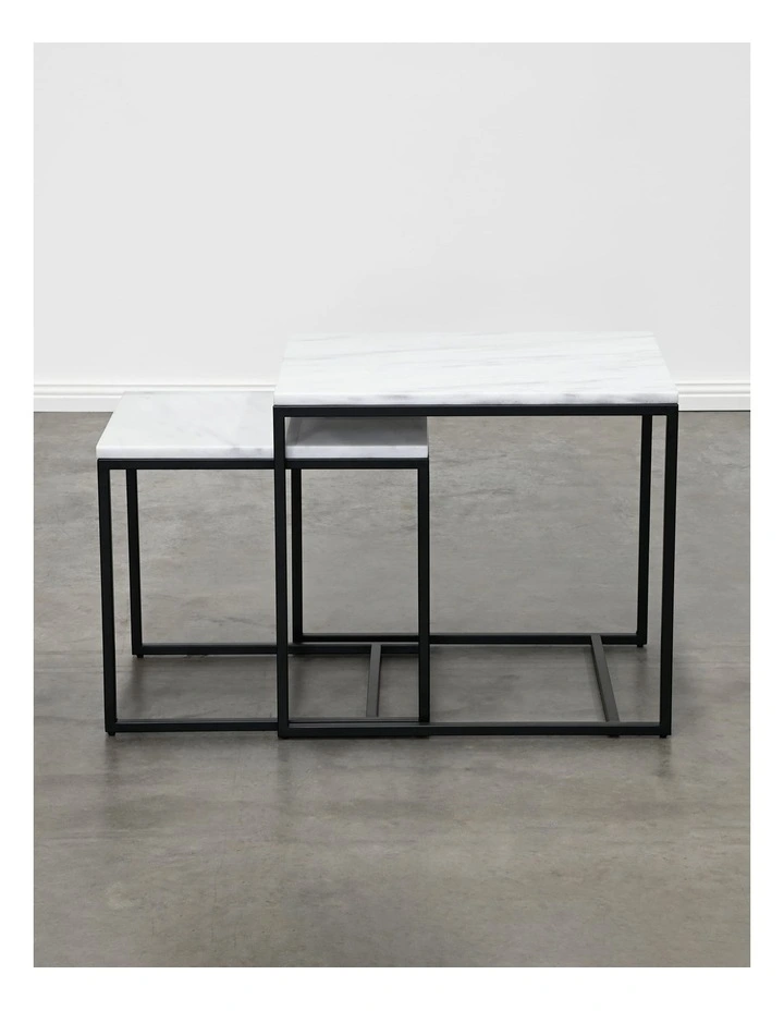 Reno - Side Table Small - White Marble Black Base image 6