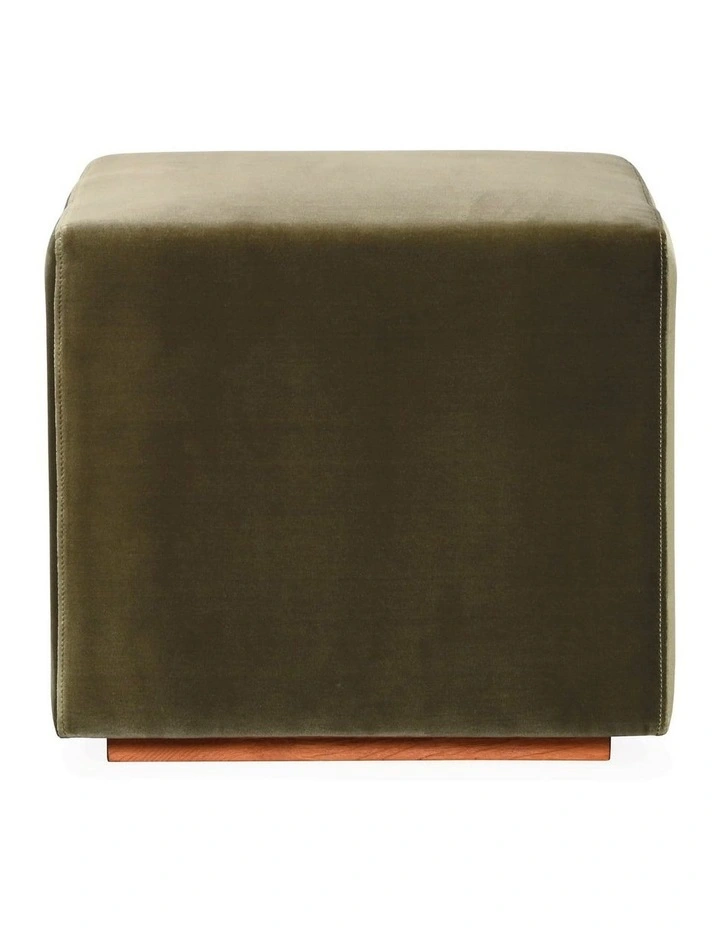 Milton Ottoman Dark Olive Velvet - Wood Base image 1