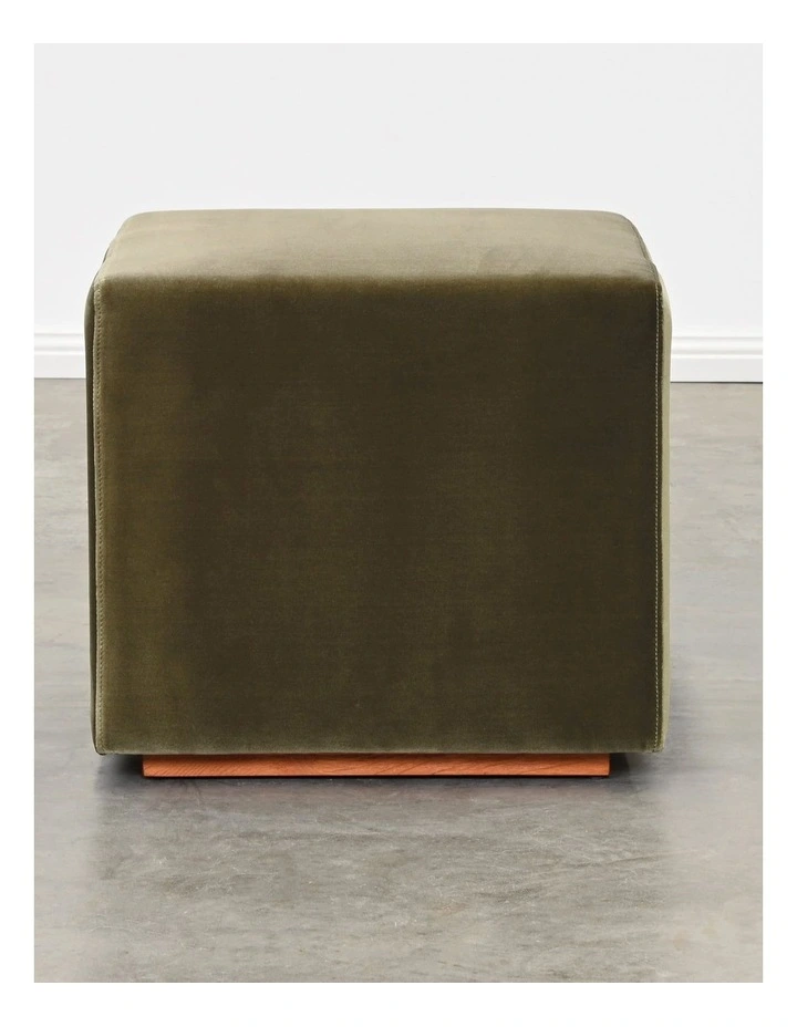 Milton Ottoman Dark Olive Velvet - Wood Base image 3