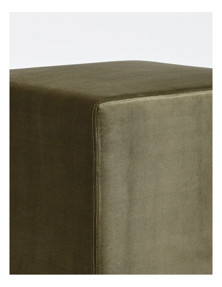 Milton Ottoman Dark Olive Velvet - Wood Base image 4