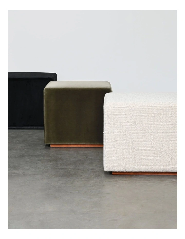 Milton Ottoman Dark Olive Velvet - Wood Base image 5