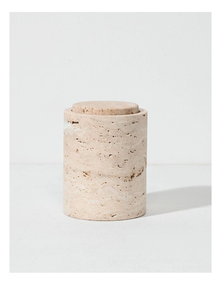 Namib Small Travertine Vessel with Lid - Natural image 1