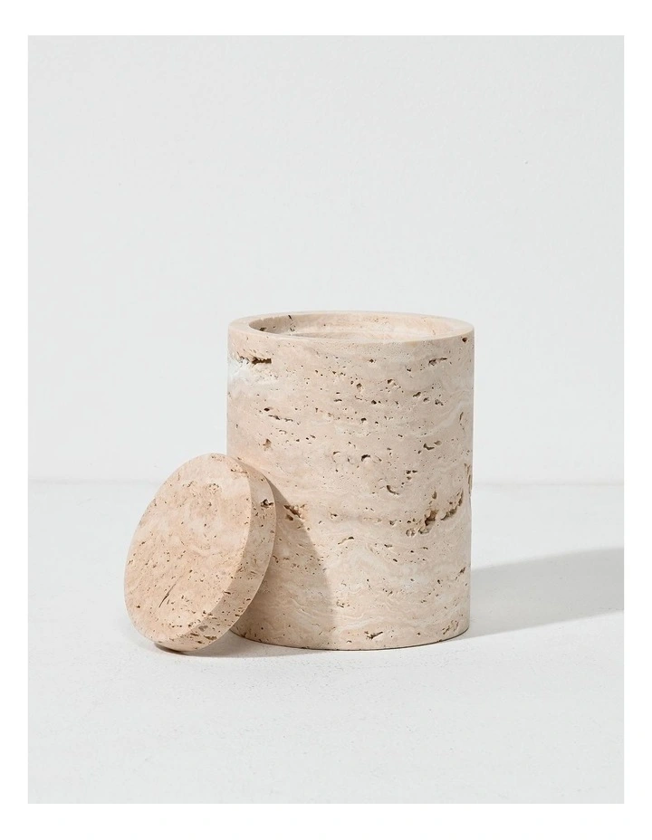 Namib Small Travertine Vessel with Lid - Natural image 2
