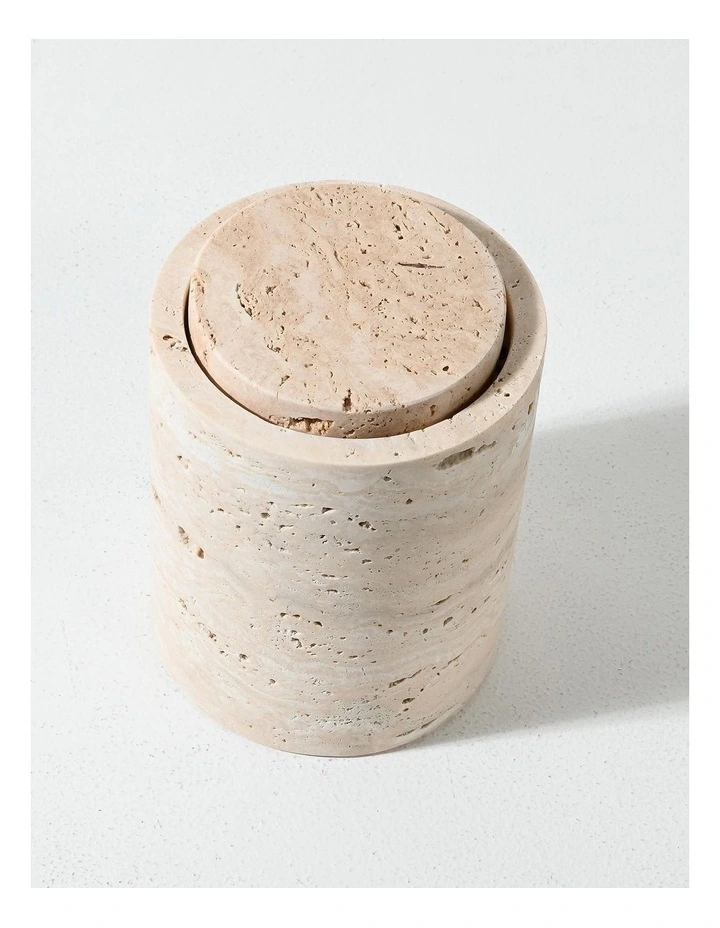 Namib Small Travertine Vessel with Lid - Natural image 3
