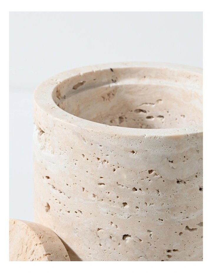Namib Small Travertine Vessel with Lid - Natural image 4