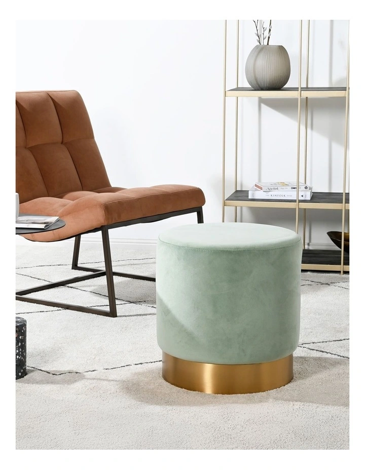 Milan Small Ottoman - Sage Velvet - Brushed Gold Base image 2