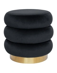 Mimi Ottoman - Black Velvet - Brushed Gold Base