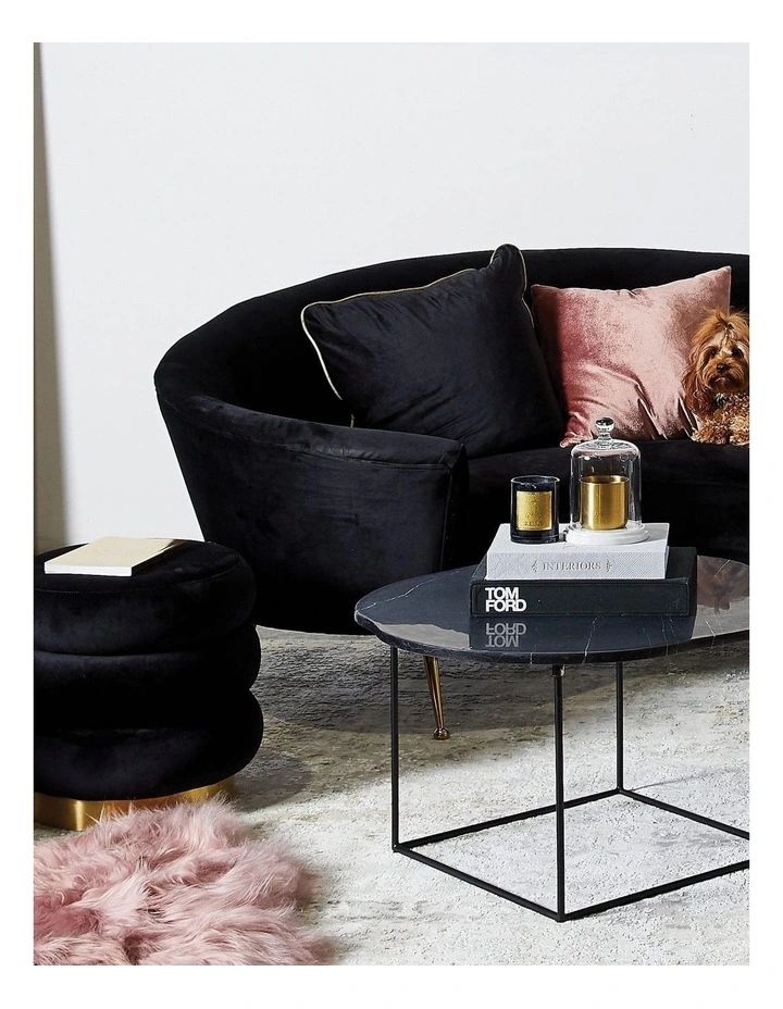 Mimi Ottoman - Black Velvet - Brushed Gold Base image 3