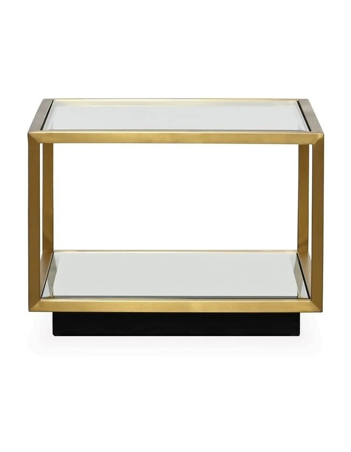 Mina Side/Coffee Table - Brushed Gold Stainless Steel Frame, Clear Tempered Glass Top - Lower image 1