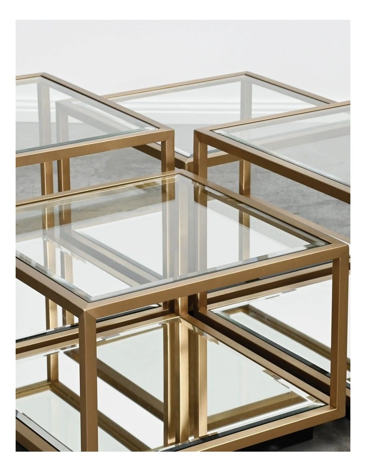 Mina Side/Coffee Table - Brushed Gold Stainless Steel Frame, Clear Tempered Glass Top - Lower image 4