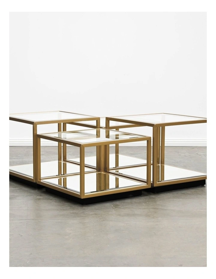Tallis Side/Coffee Table - Brushed Gold Stainless Steel Frame, Clear Glass Top - Taller image 3