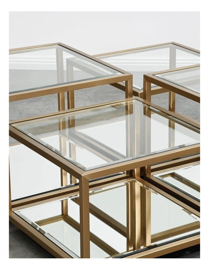 Tallis Side/Coffee Table - Brushed Gold Stainless Steel Frame, Clear Glass Top - Taller image 4