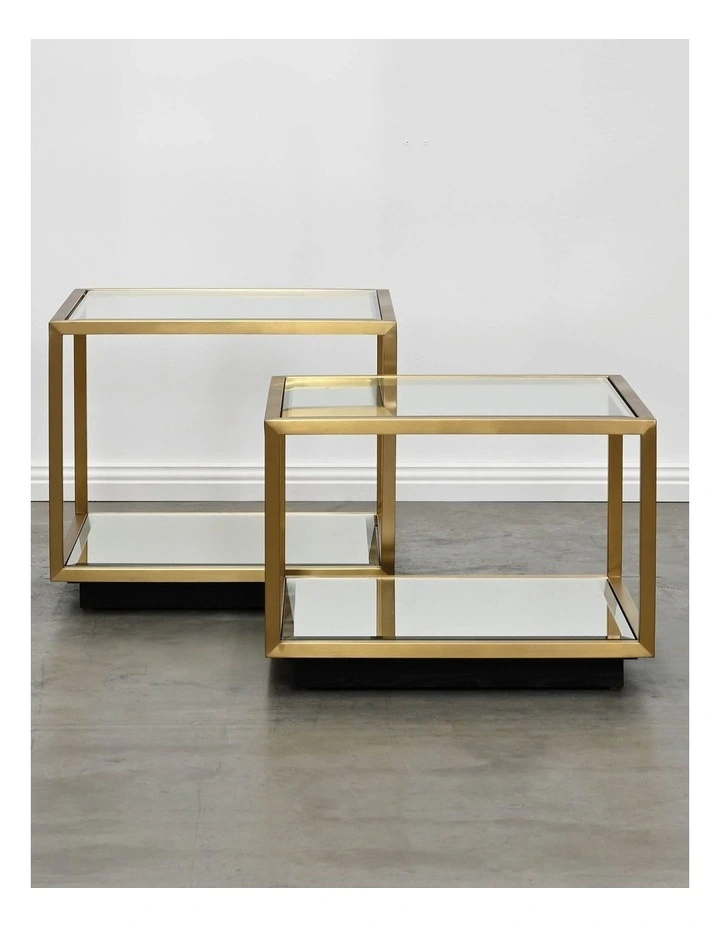 Tallis Side/Coffee Table - Brushed Gold Stainless Steel Frame, Clear Glass Top - Taller image 5